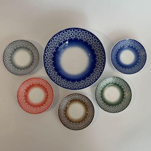 矢来 彩り小皿5客セット＆ボウル（青）【二明商店】