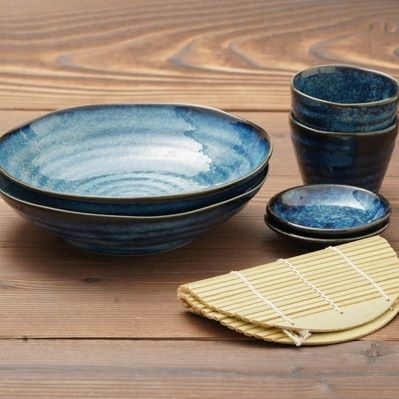 窯変紺 ざるそばセット 二人分【カネ忠】
